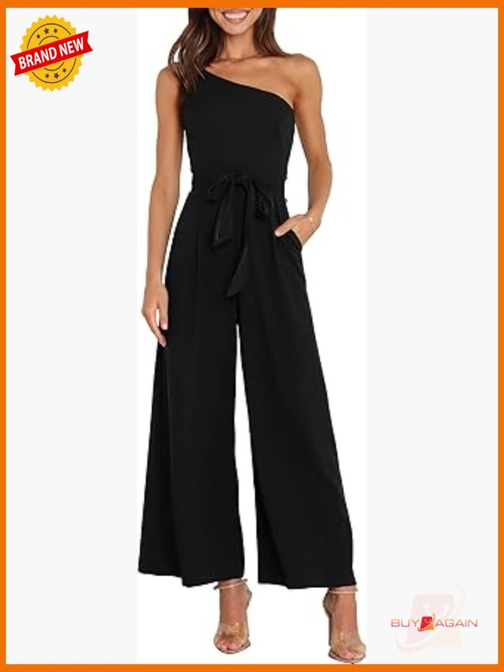 Women's One Shoulder Jumpsuit with Wide Leg Pants Sleeveless Casual Dressy Zip